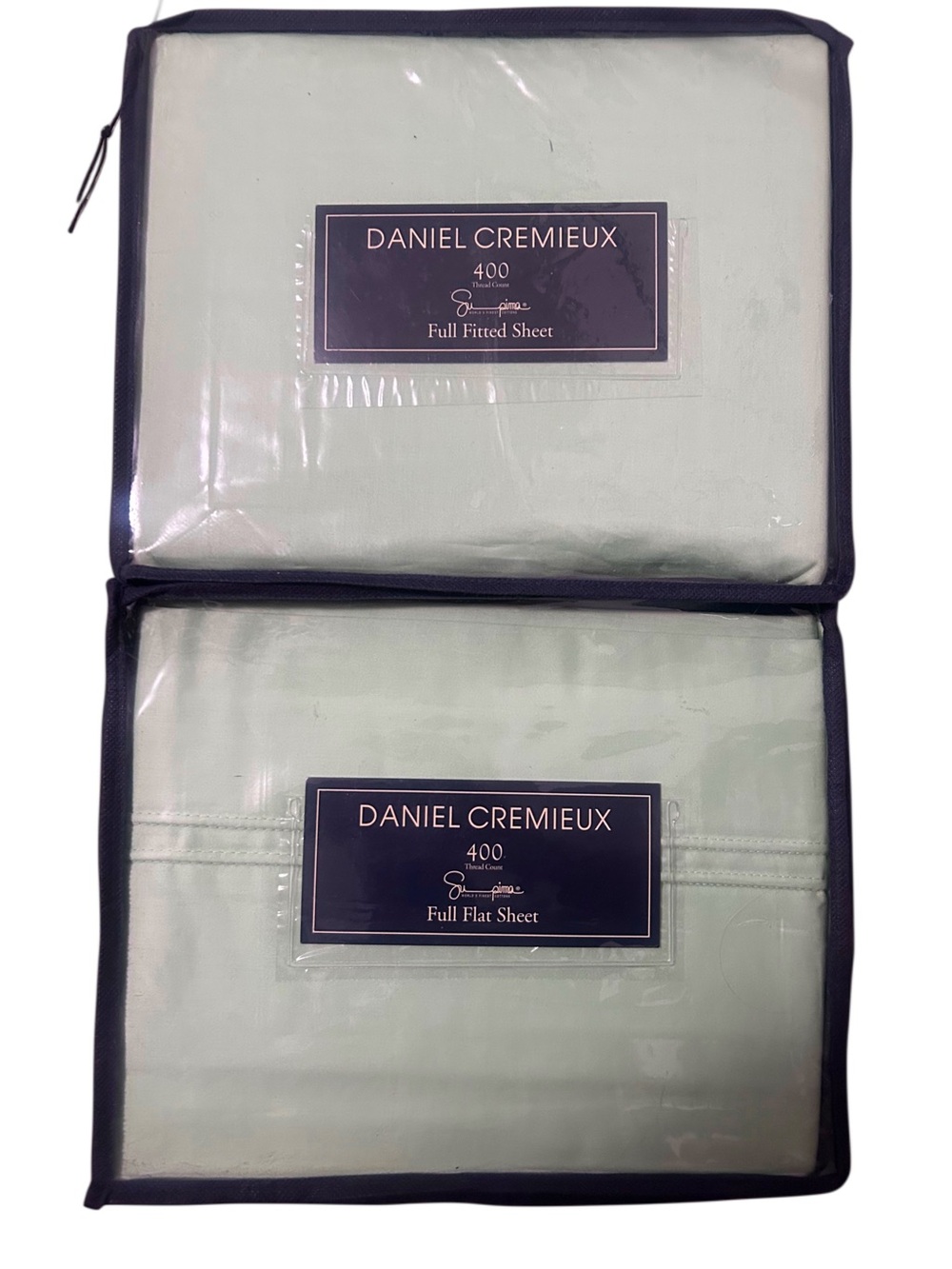 Daniel Cremieux Full Sheet Set 400 TC Supima Cotton Mint Green 2pc Flat Fitted